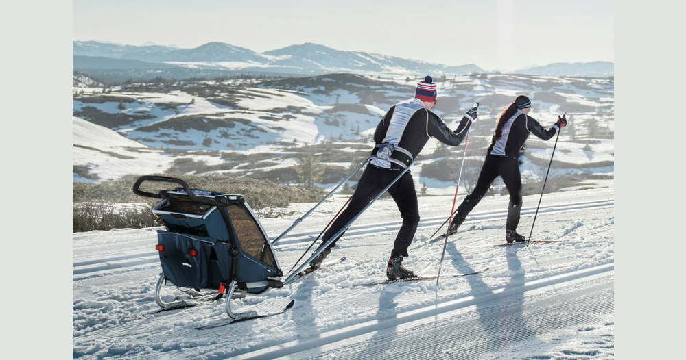 Skis adaptables sur poussette à tracter